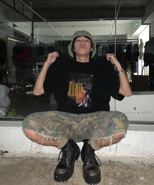 MASONPRINCE | ビッグシルエットヴィンテージ加工ロックTシャツ DT2079 