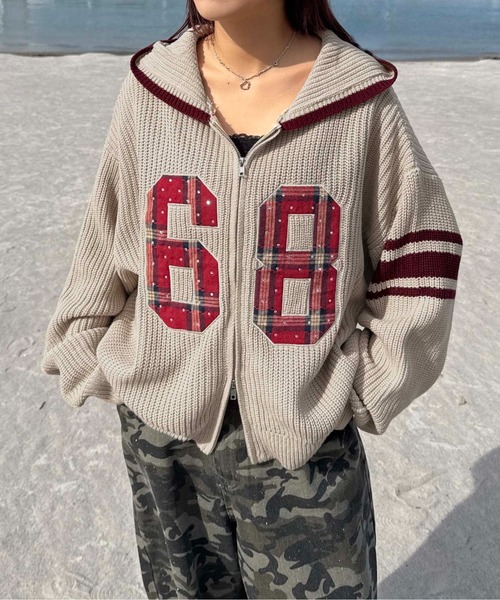 SEDACLE | ラインストーンアップリケジップニットパーカー - Buyee, an