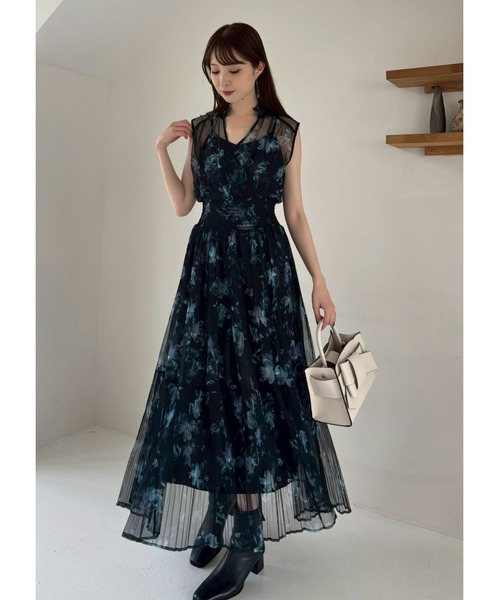 FRAY I.D | 【00サイズ】シアーフラワープリーツワンピース - Buyee