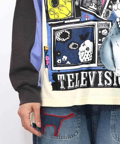 scolar スカラー　153616：ネコとテレビ柄ロンT ScoLar Tシャツ 新作 スカラー 153616 ネコとテレビ柄ロンT