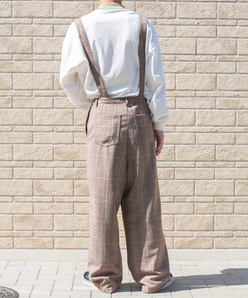 PAIRPAIR | サス付きチェックワイドパンツ/サスペンダー付き