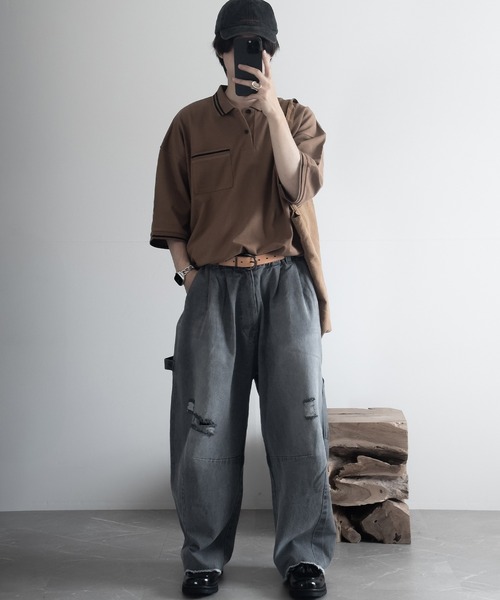 パンツ DAMAGED PAINTER PANTS RUUBON | 【RUUBON】painter curve damage denim pants