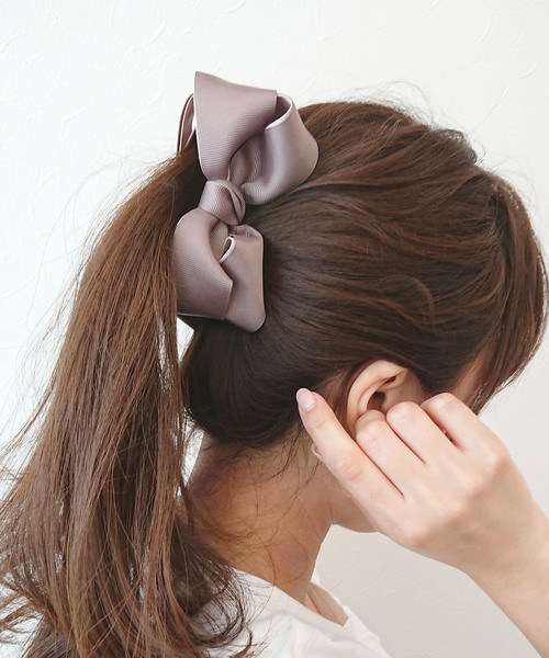 653【完売／新品未使用】￥23,100／パープル／シュカラリボンバナナクリップ Three Four Time ヘアクリップ スカーフリボンバナナクリップ
