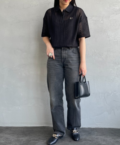 FRED PERRY フレッドペリー 総柄レ―ス ポロシャツ FRED PERRY（フレッドペリー） ポロシャツ 総柄レ―スポロシャツ