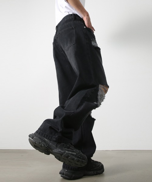 Casper John フレア　ワイド　ブラックデニム　Y2K 裾ジップ　黒 Casper John フレア ワイド ブラックデニム Y2K 裾ジップ 黒