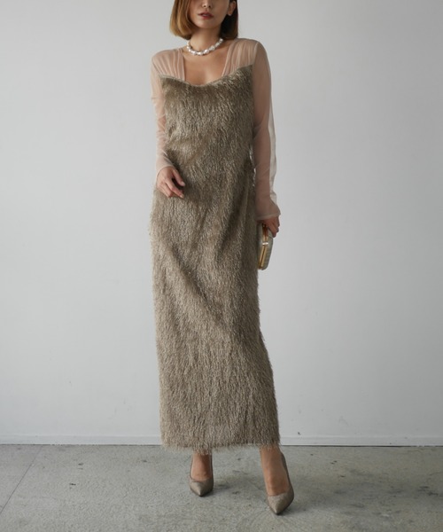 新品⭐︎My shawty glitter shaggy dress ネイビー My shawty glitter shaggy dress ワンピース
