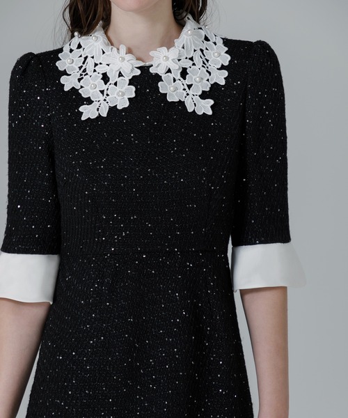 LEJA | 【LEJA】花柄レースカラースパンコール刺繍Aラインフレアドレス