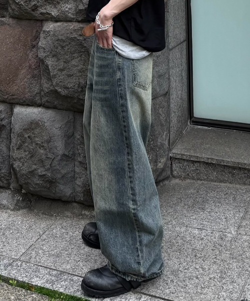 Chikashitsu+ ワイドフレアデニム denim pants ワイドパンツ + 