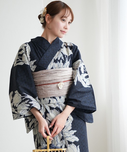 UTATANE | 浴衣3点セット 綿麻 紺色の麻の葉と鞠 - Buyee, an Online