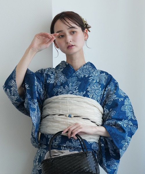 utatane 浴衣3点セット 綿麻 モノクロ点描麻の葉 UTATANE | 浴衣3点セット 綿麻 モノクロ点描麻の葉 - Buyee, an