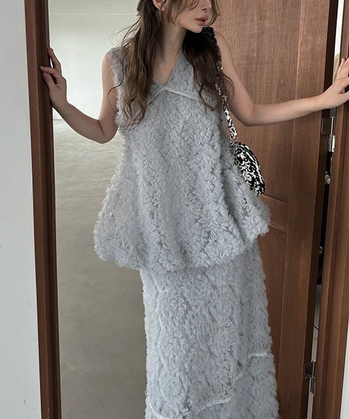 WILLFULLY | circle tulle motif balloon peplum nosleeve tops