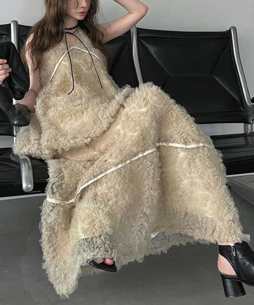 WILLFULLY | circle tulle motif balloon peplum nosleeve tops