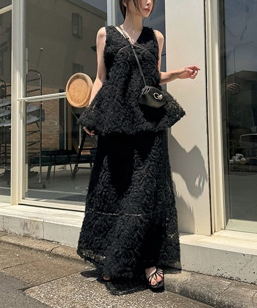 WILLFULLY | circle tulle motif balloon peplum nosleeve tops