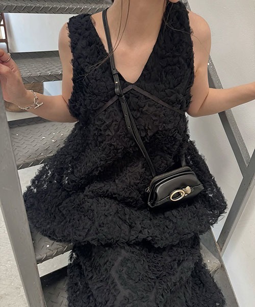 WILLFULLY | circle tulle motif balloon peplum nosleeve tops