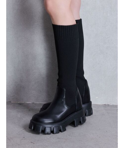 GYDA | ニットドッキングボリュームソールブーツ - Buyee, an
