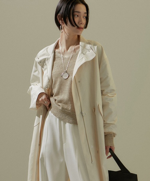 【美品】ADAM ET ROPE スタンドカラーロングモッズコート ホワイト SALON ADAM ET ROPE' | [24SS]ミリタリースタンドカラーコート