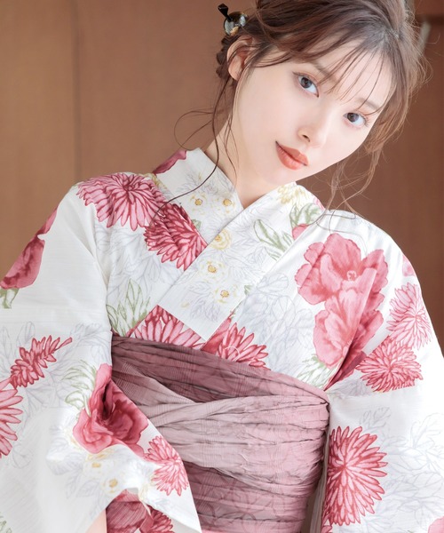 Dita1 浴衣4点セット （ゆかた・しわへこ帯・下駄・腰ひも） 浴衣5点セット （ゆかた・しわへこ帯・下駄・着付け本・腰ひも