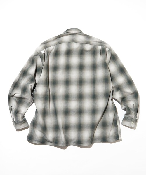 CAHLUMNオンブレチェックシャツ グレー CAHLUMN | CAHLUMN/カウラム Magazine Pocket Open Collar Shirt(Ombre