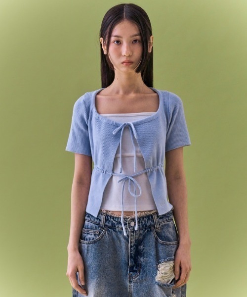 カーディガン 「FANCY CLUB」TWO-RIBBON CROP CARDIGAN レディース FANCY CLUB | 【FANCY CLUB】TWO-RIBBON CROP CARDIGAN - Buyee
