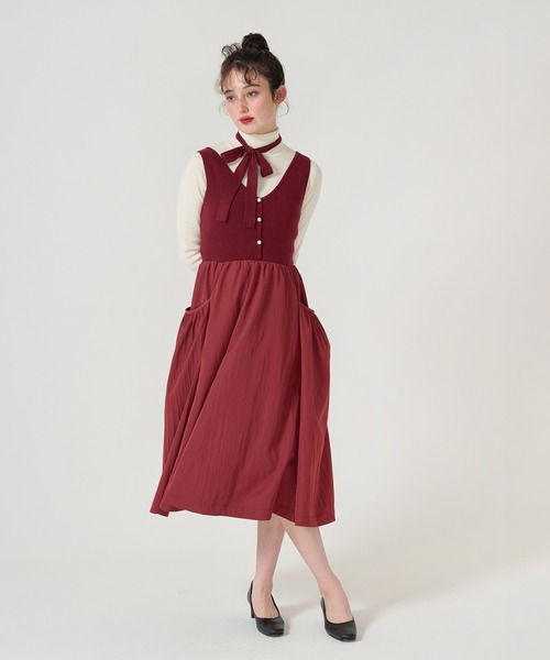 【新品】 tina jojun ボリュームスカート ドッキングニットワンピース TINA：JOJUN | ボリュームスカート ドッキングニットワンピース