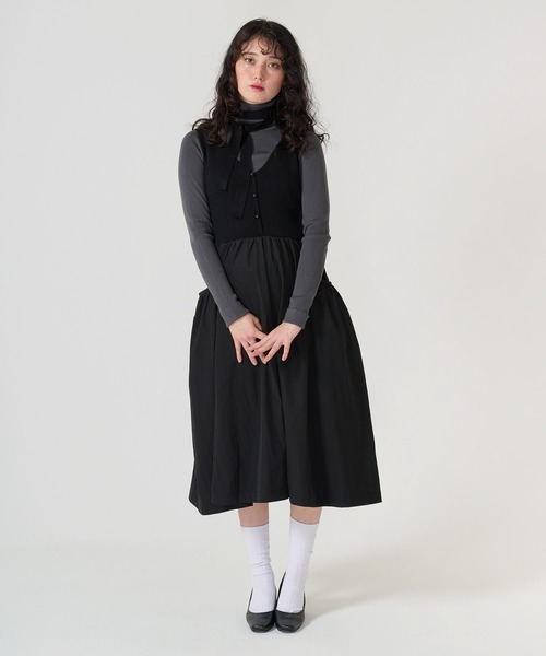 【新品】 tina jojun ボリュームスカート ドッキングニットワンピース TINA：JOJUN | ボリュームスカート ドッキングニットワンピース