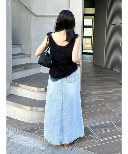 ☆スカパン デニム ダメージ フリル リメイク スリット タイトスカート