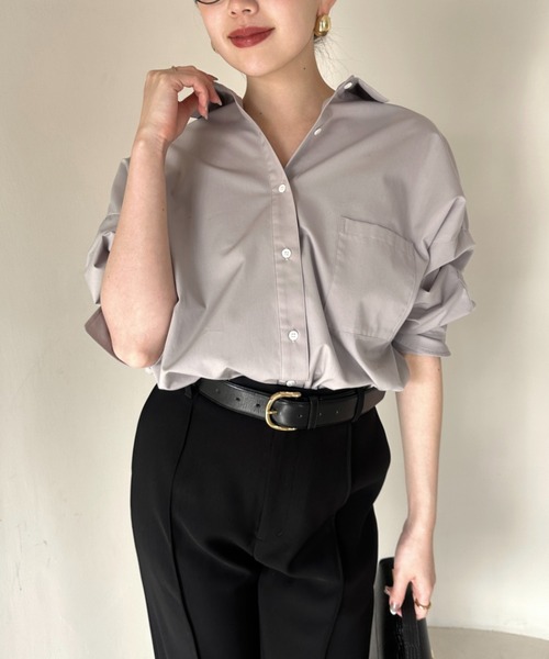 anuans オブジェクトフレアトップス　グレー anuans オブジェクトフレアトップスグレー