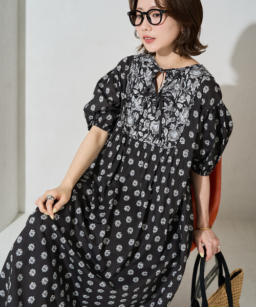 FREAK'S STORE | 限定展開 インド 花柄 フロント 切り替え ワンピース