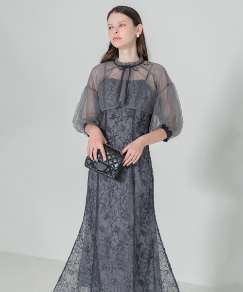 LEJA | 【LEJA】リボン付きパフスリーブシアーボレロ刺繍レース