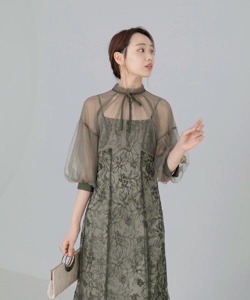 LEJA | 【LEJA】リボン付きパフスリーブシアーボレロ刺繍レース