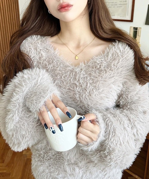 ADIDAS | フラッフィー ニットカーディガン / シャギーニット