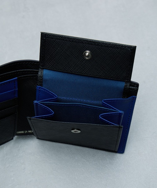 COMME CA MEN 二つ折り財布 6754 ブラック×ブルー COMME CA MEN | 【COMME CA MEN】コール 二つ折り財布 6754 - Buyee