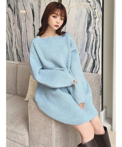 RESEXXY ドッキングフレアミニニットワンピース ネイビー リゼクシー