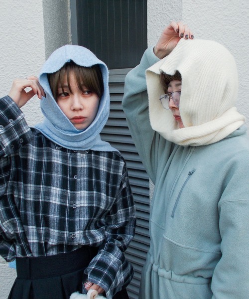 FASHION LETTER | もちもちニットフード付きマフラー バラクラバ風