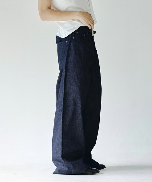 CAMPHOR WOOD | DOUBLE POCKET RIGID SLUB BAGGY DENIM TROUSERS