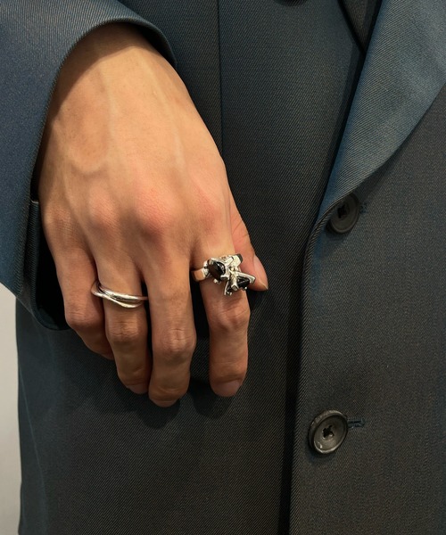 大きいサイズ⚫️シルバー ブラッククリスタル リング e.m. E.M. | SILVER925ブラックジルコニアゆれリング/メンズ/レディース