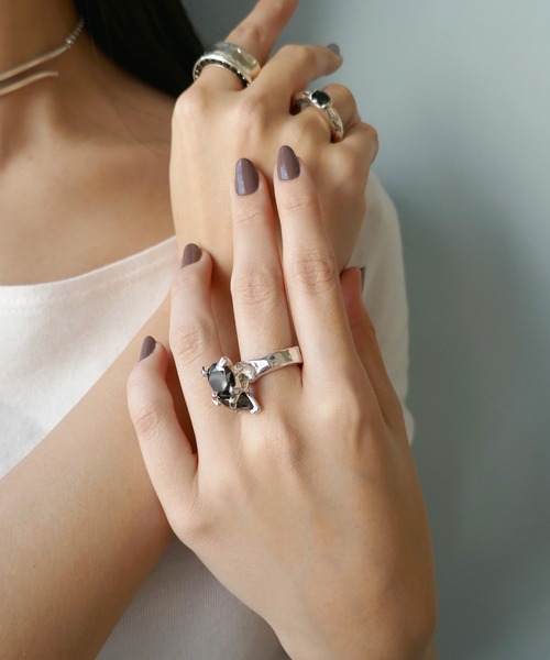 大きいサイズ⚫️シルバー ブラッククリスタル リング e.m. E.M. | SILVER925ブラックジルコニアゆれリング/メンズ/レディース