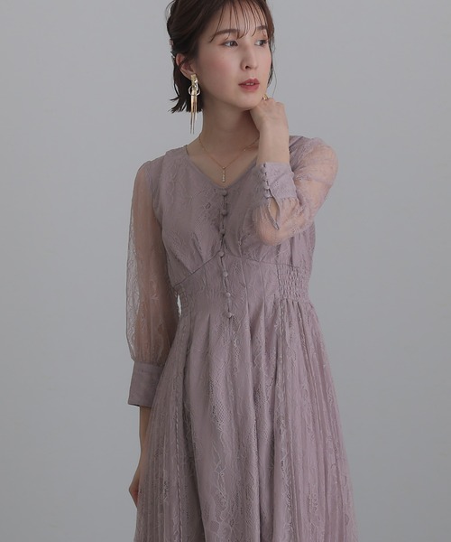 ATLO | Vネック パーティー ドレス 大きいサイズ 七分袖&ロング 結婚式 