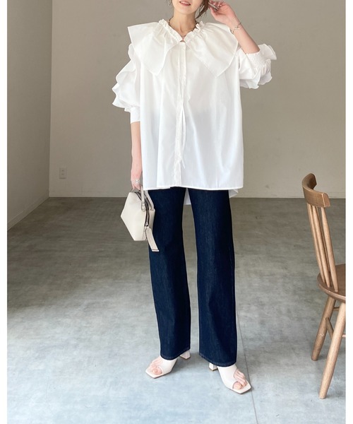 SHE'S CLOSET | ビッグカラーギャザー半袖リボンフリルブラウス