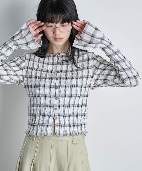 THE YON | 2WAYチェックシャーリングフリルブラウス - Buyee, an