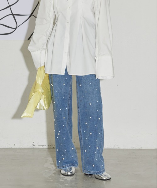 Washed Jeans Unisex パール スタッズ デニムパンツ ウォッシュ セール】パールスタッズデニムパンツ（デニムパンツ）｜THE YOn