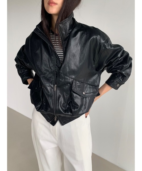 Didot.showroom オーバーフィットフェイクレザーブルゾン ブラウン