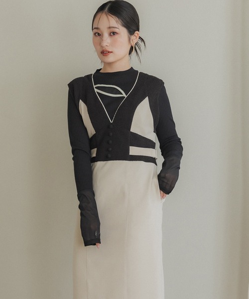 新品タグ付き】dazzlin ディープネックツイードジャンスカ ブラック M