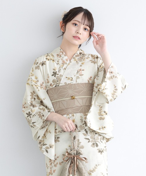 生成りに鞠と花]綿麻浴衣単品 生成りに鞠と花]