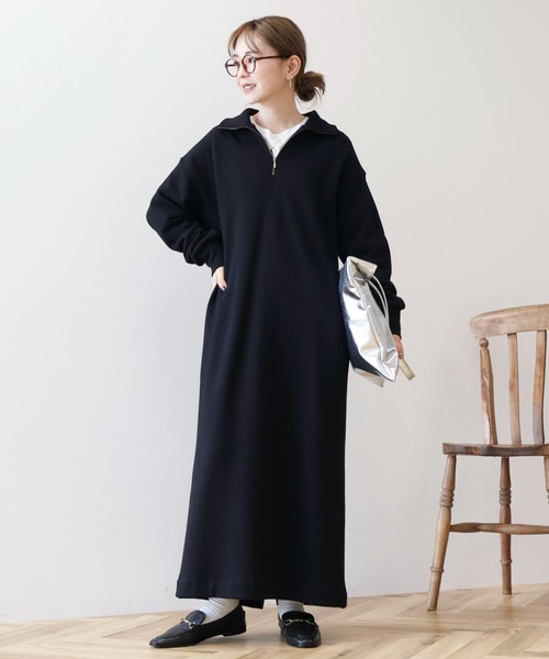 ワンピース ハーフジッパー シンプル アメリカン シック 大人 AMERICAN HOLIC | ハーフジップ裏毛ワンピース - Buyee, an