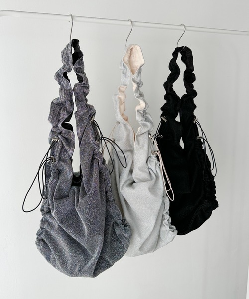 UN+FRAME | shirring glitter shoulder bag／シャーリングドロスト