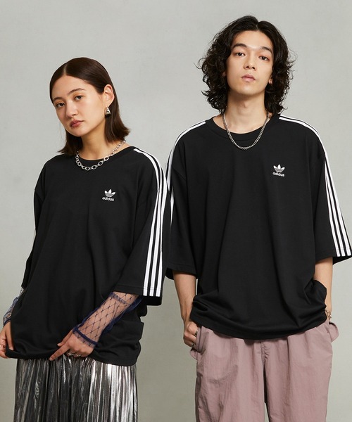 アディダス Tシャツ ブルー Vネック オーバーサイズ サイドスリット B132 adidas OVERSIZE TEE BLUE （アディダス オーバーサイズ Tシャツ