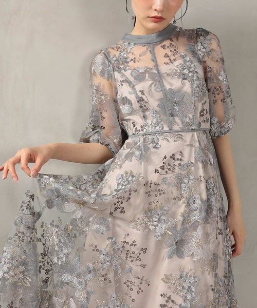 KANA | シック フラワー刺繍 パーティー ドレス 結婚式 お呼ばれ