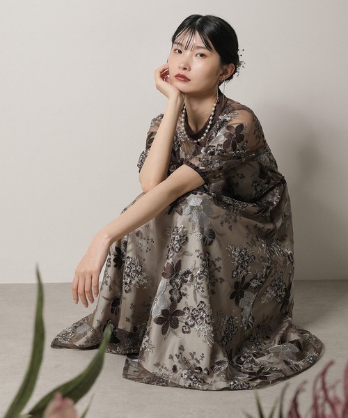KANA | シック フラワー刺繍 パーティー ドレス 結婚式 お呼ばれ