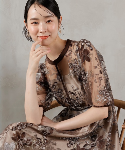 KANA | シック フラワー刺繍 パーティー ドレス 結婚式 お呼ばれ